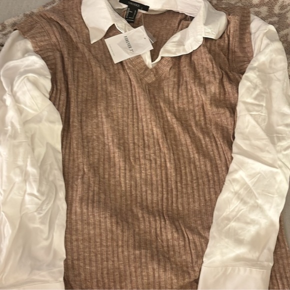 Forever 21 Brown Ribbed Knit Sweater with White Collar - Picture 3 of 5